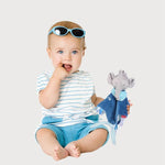 doudou elephant bleu avec un bébé