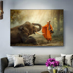 Peinture Éléphant Inde au dessus d'un canapé